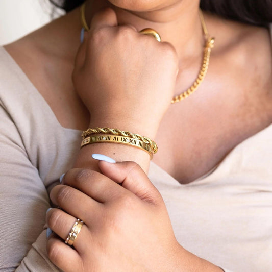 Bangle Roman Numeral Cuff Bracelet 18K Gold-Plated in 18K gold-plated – Meiva bracelet view 2