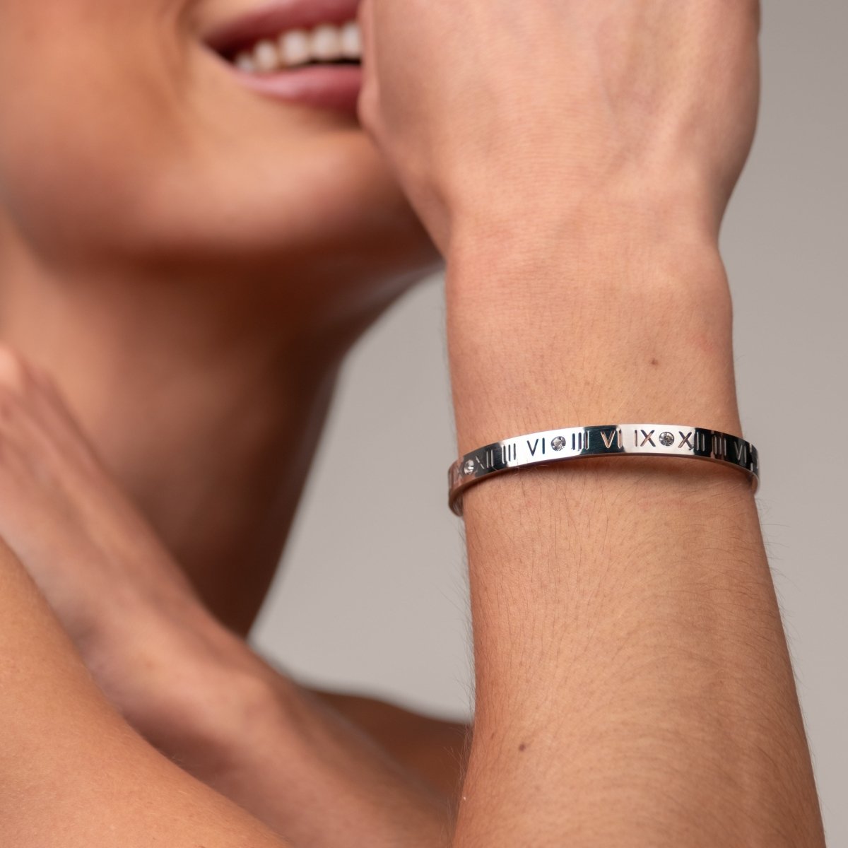 Bangle Roman Numeral Cuff Bracelet Silver – Meiva bracelet view 8