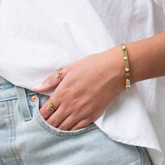 Bangle Aqua Stone 18K Gold Plated bracelet detail 2