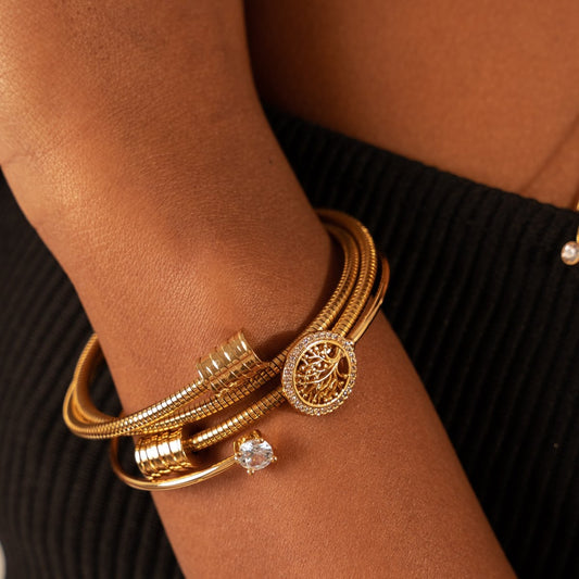 Bangle Tree of Life Cuff Bracelet 18K Gold Plated in 18K gold-plated – Meiva bracelet view 2