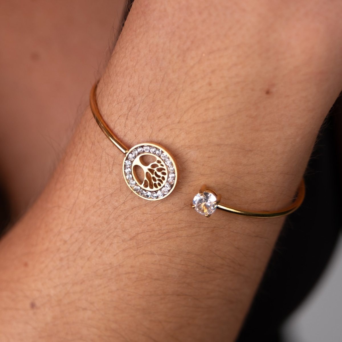Bangle Tree of Life Cuff Bracelet 18K Gold Plated in 18K gold-plated – Meiva bracelet view 5