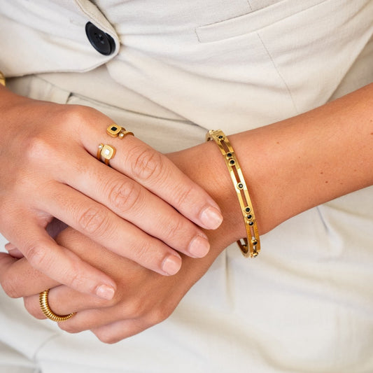 Bangle Black Studs 18K Gold Plated bracelet detail 2
