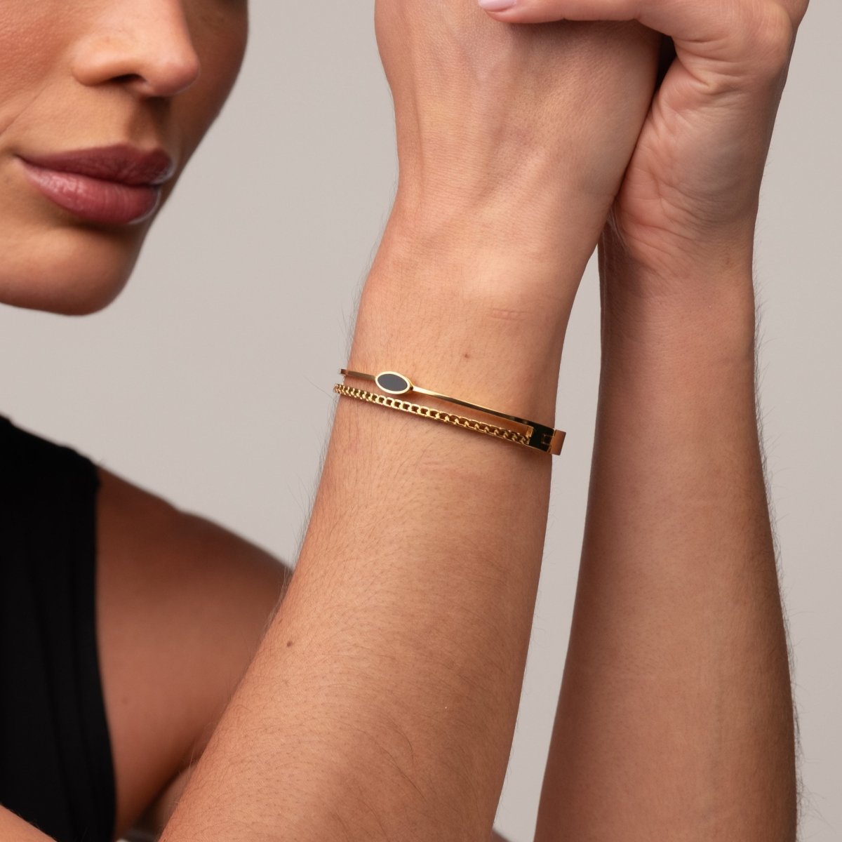 Bangle Layered Onyx Bracelet Gold Plated 18K in 18K gold-plated – Meiva bracelet view 8
