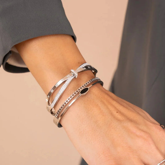 Bangle Silver Layered Onyx Cuff Bracelet – Meiva bracelet view 2