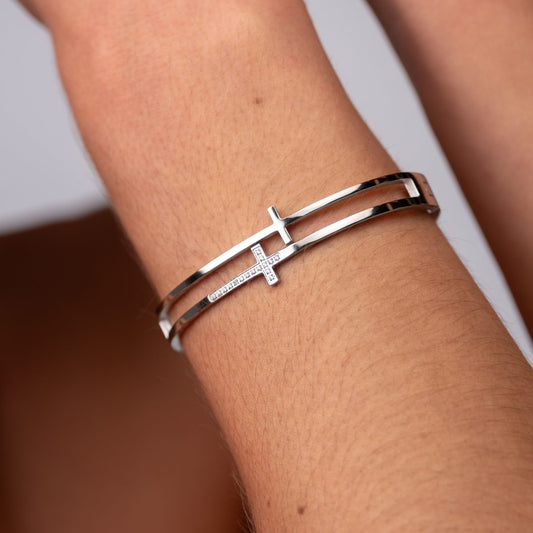 Bangle Silver Cross Cuff Bracelet – Meiva bracelet view 2