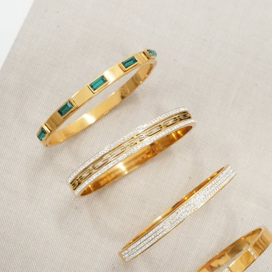 Bangle Ivy Crystal Stone Cuff Bracelet 18K Gold-Plated in 18K gold-plated, crystal – Meiva bracelet view 2