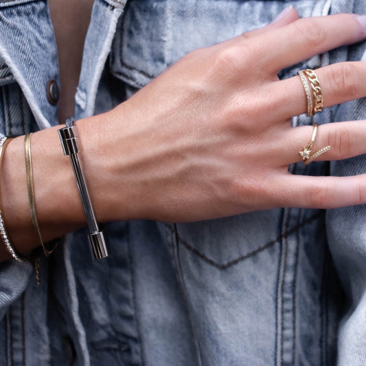 Bangle Screw Cuff Bracelet Silver – Meiva bracelet view 2