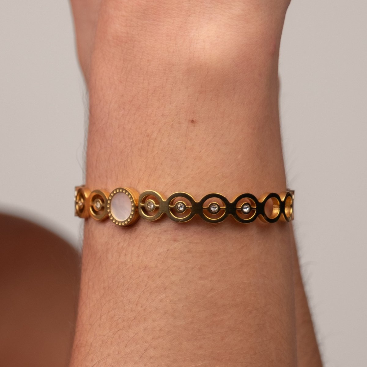 Bangle Olivia Cubic Zirconia Stone Cuff Bracelet 18K Gold-Plated in 18K gold-plated, zirconia – Meiva bracelet view 13