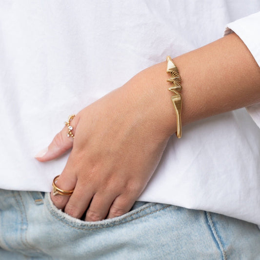 Bangle Wave Cuff Bracelet 18K Gold-Plated in 18K gold-plated – Meiva bracelet view 2