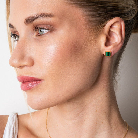 Earrings Green Stone Geometric 18K Gold-Plated Earring in 18K gold-plated – Meiva earrings view 2