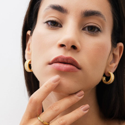 Hoop Earrings Date Hoop Earring Gold Plated 18K in 18K gold-plated – Meiva earrings view 2