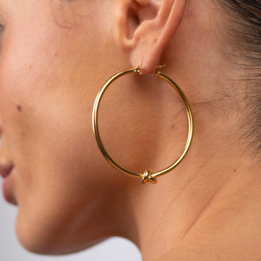 Hoop Earrings Central Knot Hoop Earrings 18K Gold Plated in 18K gold-plated – Meiva earrings view 2
