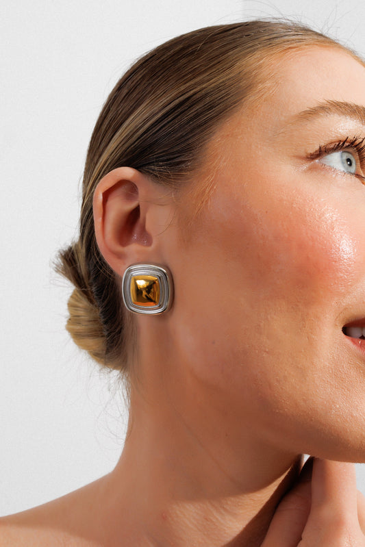 Earrings Square Lumiere Two-Tone Gold and Silver – Meiva earrings view 2
