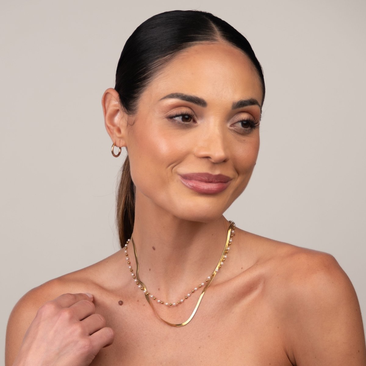 Set Pearl Necklace 18K Gold Plated in 18K gold-plated, pearl – Meiva necklace view 4