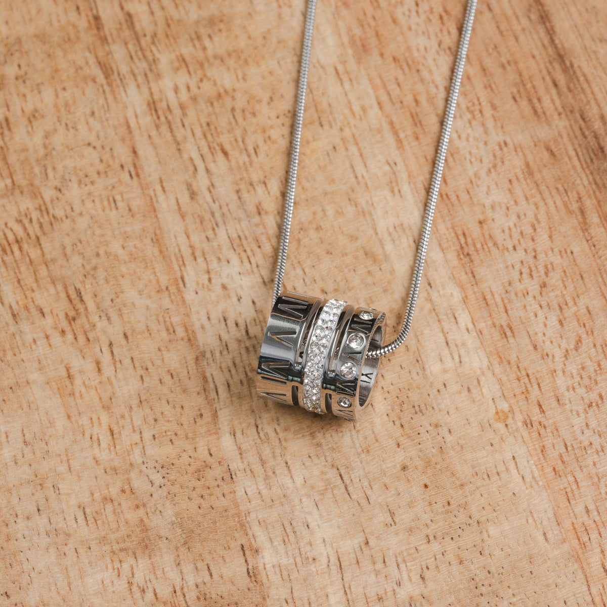 Necklace Triple Ring Roman Numeral Silver – Meiva ring view 6