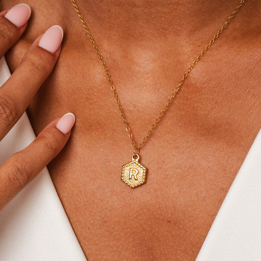 Necklace Hex Initial Letter 18K Gold Plated in 18K gold-plated – Meiva necklace view 2