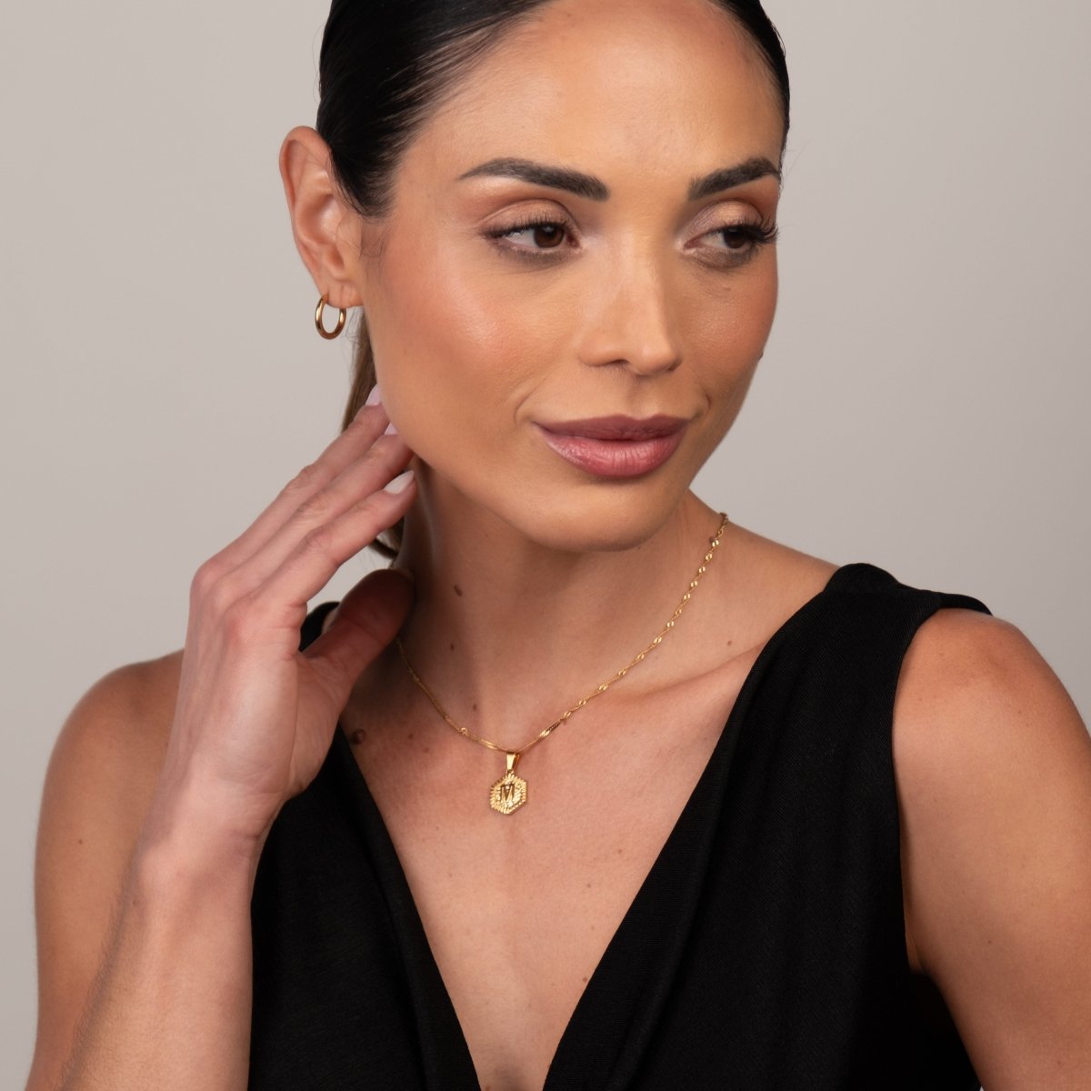 Necklace Hex Initial Letter 18K Gold Plated in 18K gold-plated – Meiva necklace view 6