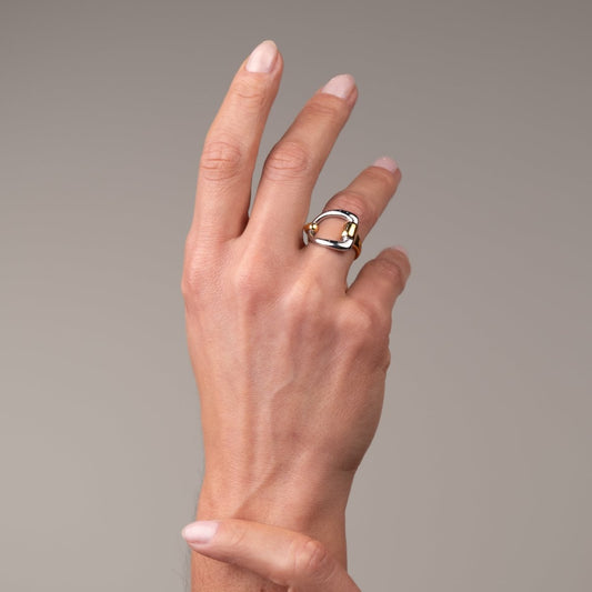 Ring Duo Link Adjustable Two-Tone Gold and Silver – Meiva ring view 2