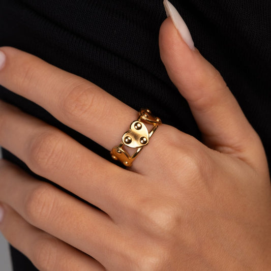 Women's Stainless Steel 18K Gold-Plated Ring – Eternal Heart Adjustable, Dainty – Meiva ring view 2