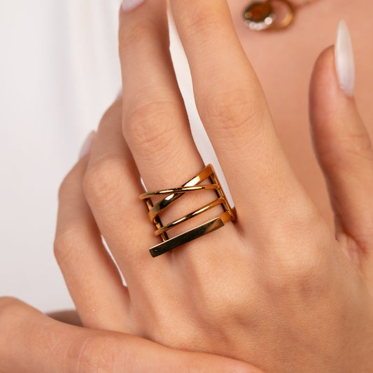 Women's Stainless Steel 18K Gold-Plated Ring – Haute – Meiva ring view 2