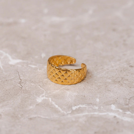 Women's Stainless Steel 18K Gold-Plated Ring – Luxurious Weave Adjustable, Statement – Meiva ring view 2