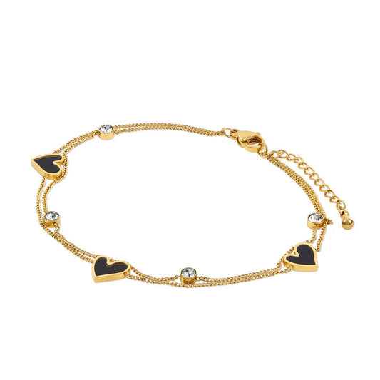 Anklet Dupla Heart com Pedra Banhain 18K Gold jewelry detail 1