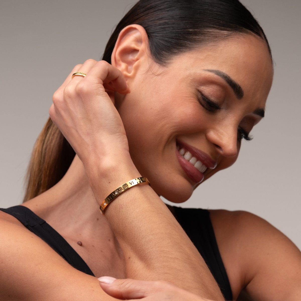 Bangle Roman Numeral Cuff Bracelet 18K Gold-Plated in 18K gold-plated – Meiva bracelet view 3