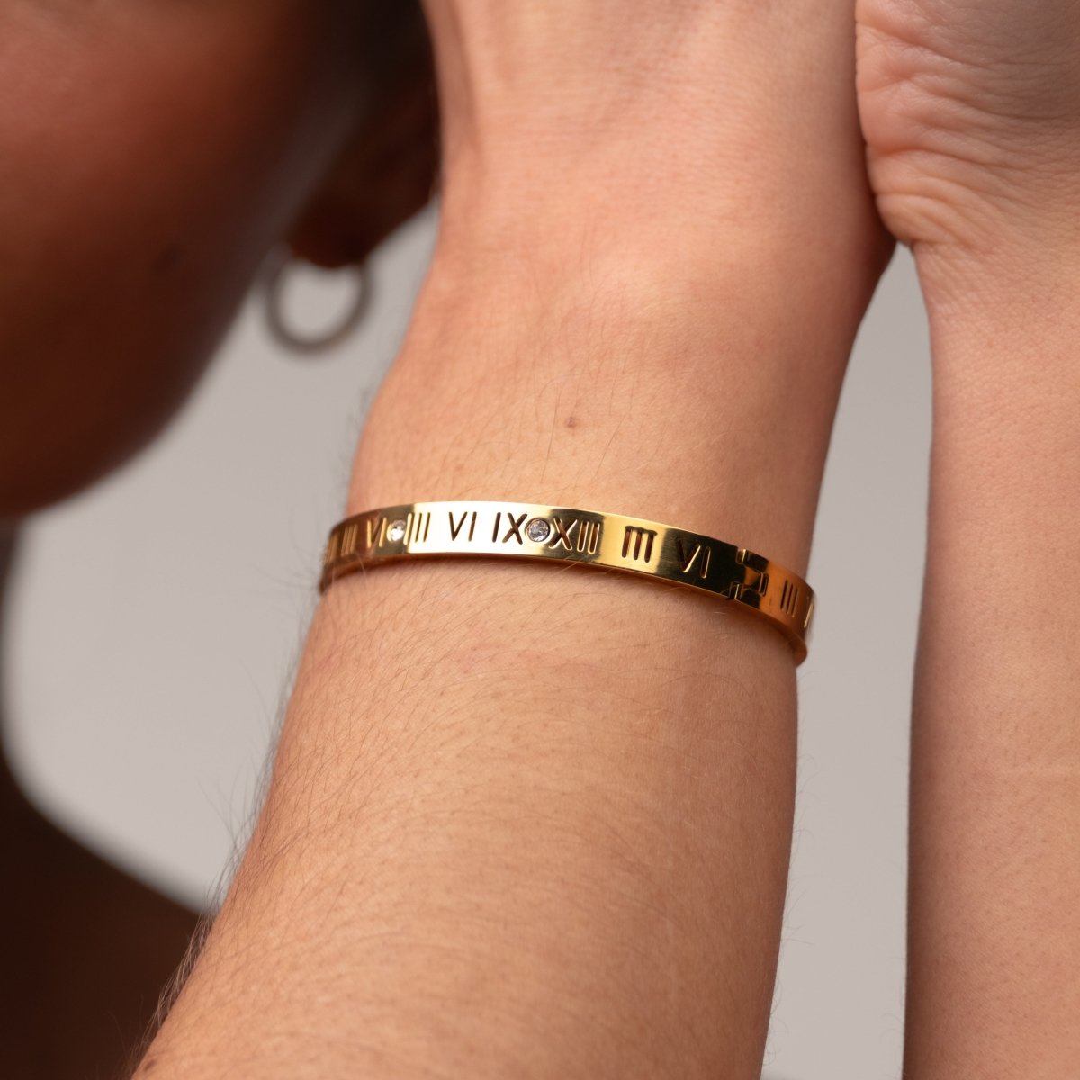 Bangle Roman Numeral Cuff Bracelet 18K Gold-Plated in 18K gold-plated – Meiva bracelet view 4