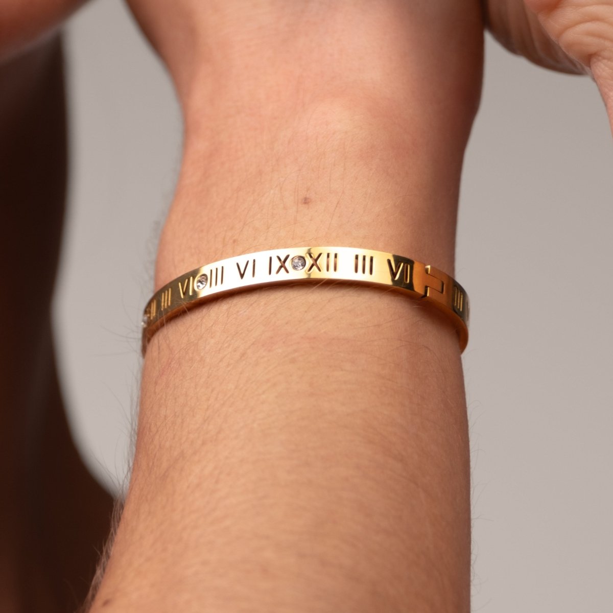 Bangle Roman Numeral Cuff Bracelet 18K Gold-Plated in 18K gold-plated – Meiva bracelet view 5