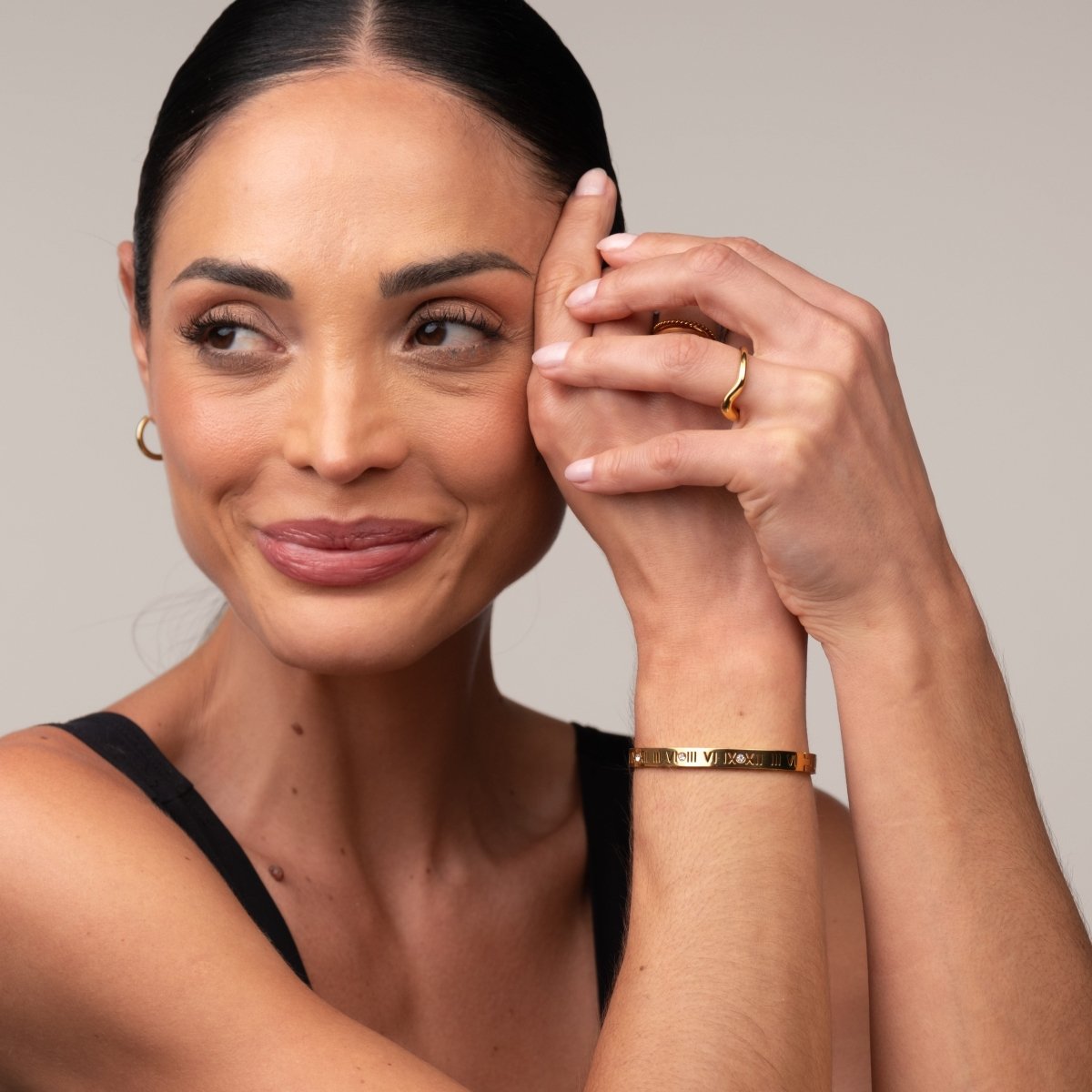 Bangle Roman Numeral Cuff Bracelet 18K Gold-Plated in 18K gold-plated – Meiva bracelet view 6