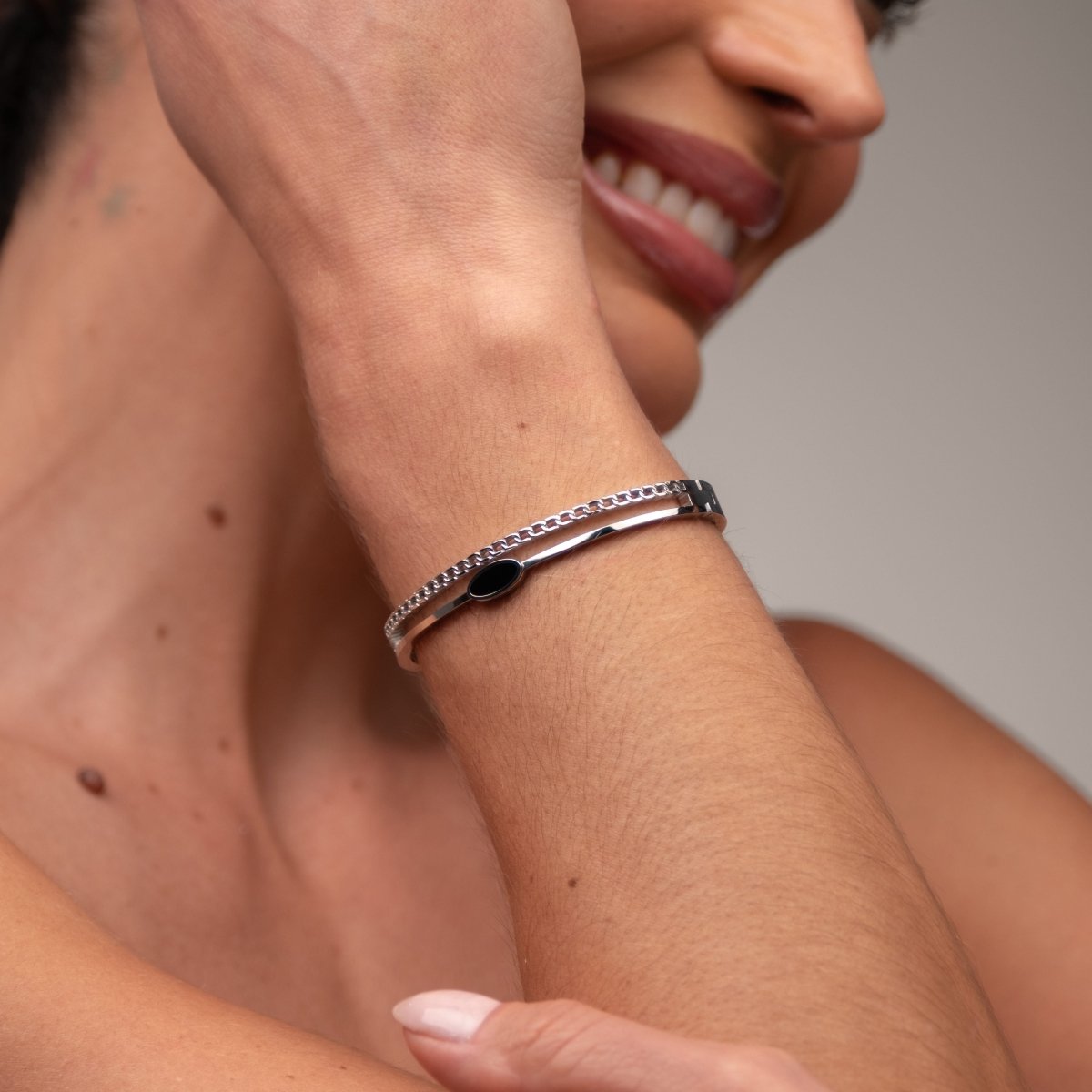 Bangle Roman Numeral Cuff Bracelet Silver – Meiva bracelet view 3