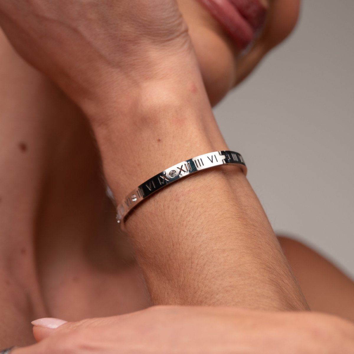 Bangle Roman Numeral Cuff Bracelet Silver – Meiva bracelet view 6