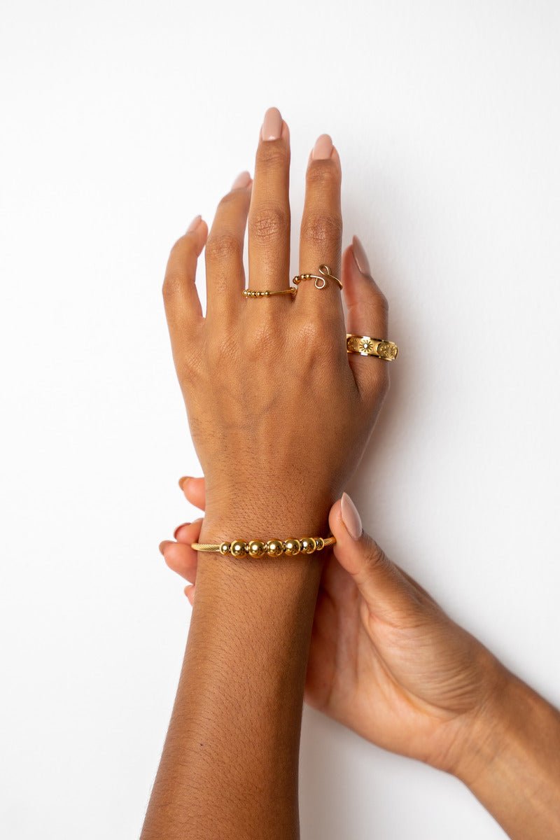 Bangle Adjustable Anti-Stress Sphere Cuff Bracelet 18K Gold Plated in 18K gold-plated – Meiva bracelet view 2