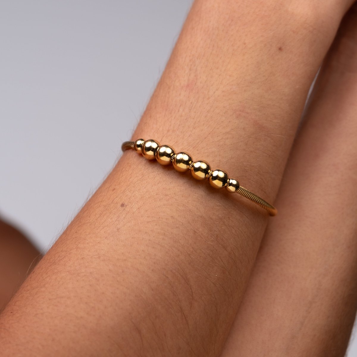Bangle Adjustable Anti-Stress Sphere Cuff Bracelet 18K Gold Plated in 18K gold-plated – Meiva bracelet view 6