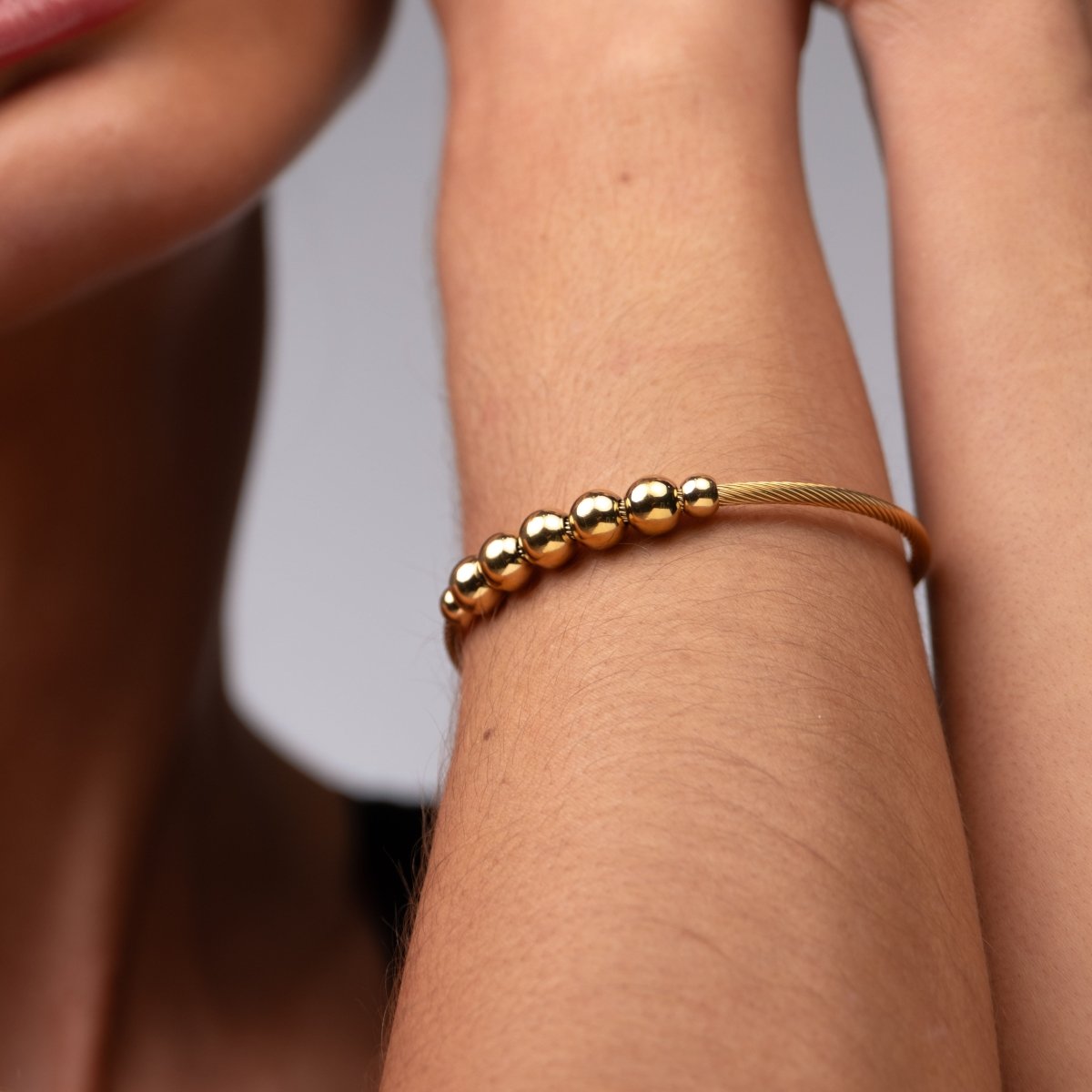Bangle Adjustable Anti-Stress Sphere Cuff Bracelet 18K Gold Plated in 18K gold-plated – Meiva bracelet view 8
