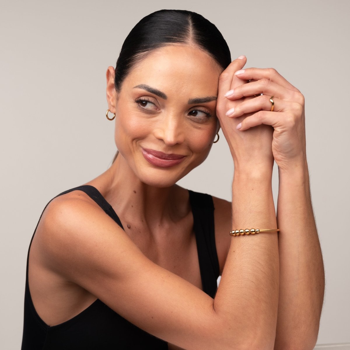 Bangle Adjustable Anti-Stress Sphere Cuff Bracelet 18K Gold Plated in 18K gold-plated – Meiva bracelet view 9