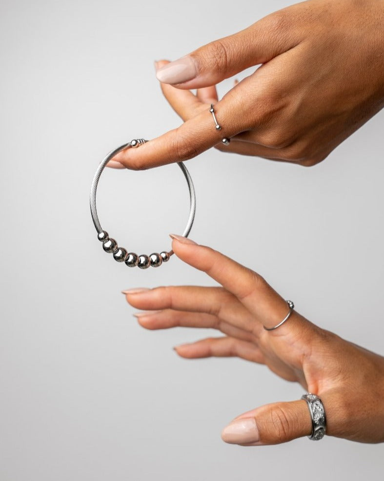 Bangle Adjustable Anti-Stress Sphere Cuff Bracelet Silver – Meiva bracelet view 2