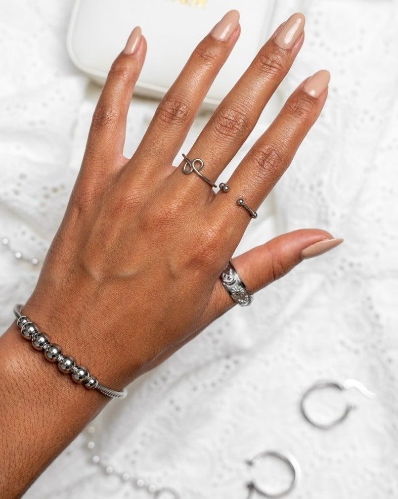 Bangle Adjustable Anti-Stress Sphere Cuff Bracelet Silver – Meiva bracelet view 4