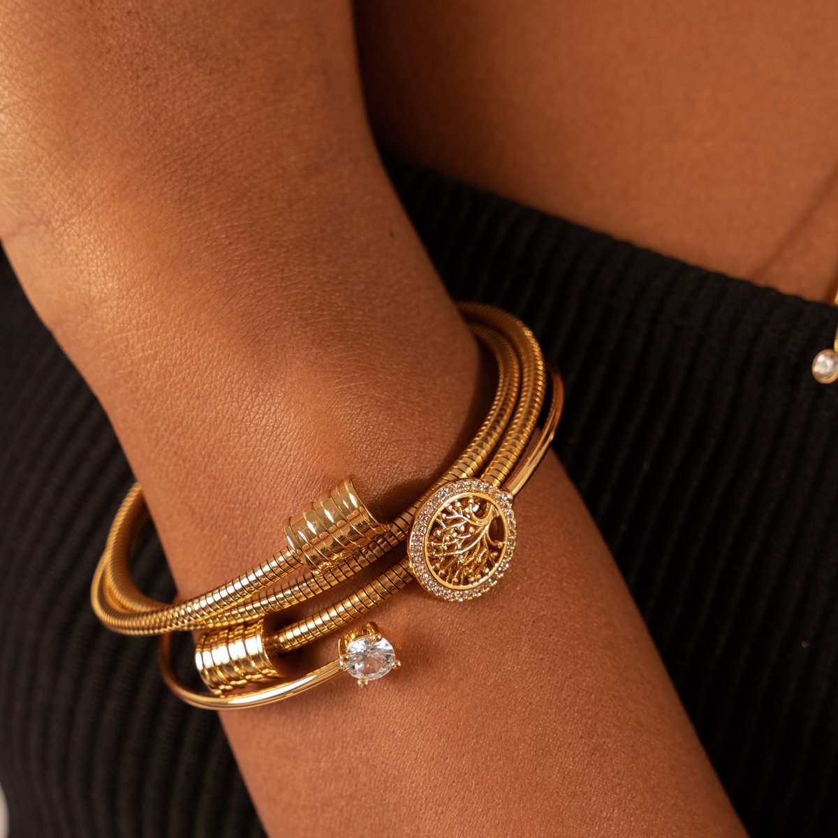 Bangle Tree of Life Cuff Bracelet 18K Gold Plated in 18K gold-plated – Meiva bracelet view 2