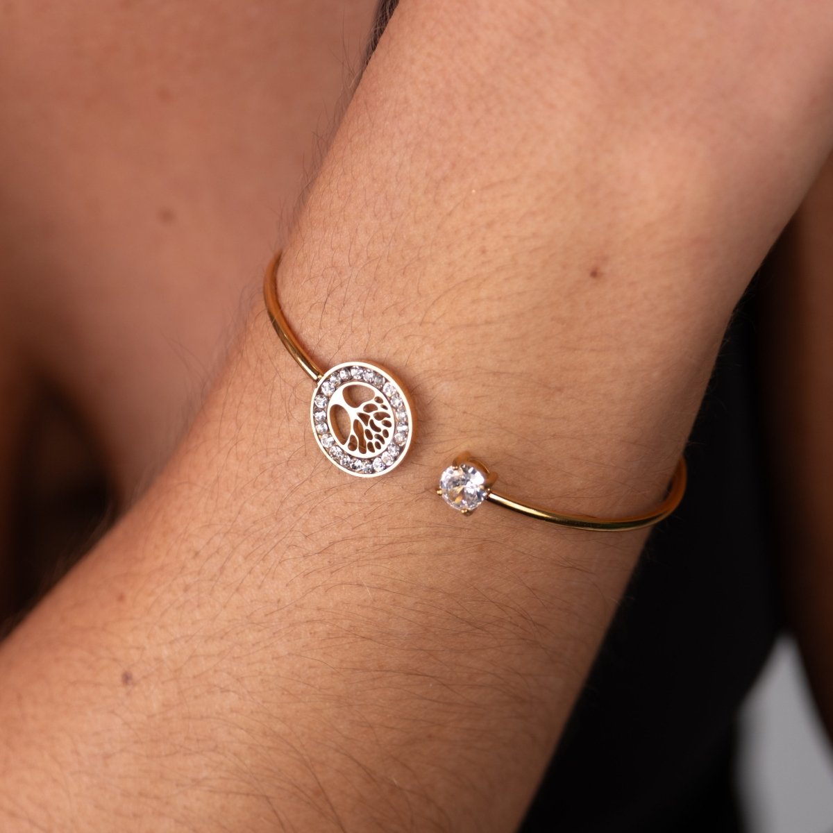 Bangle Tree of Life Cuff Bracelet 18K Gold Plated in 18K gold-plated – Meiva bracelet view 4