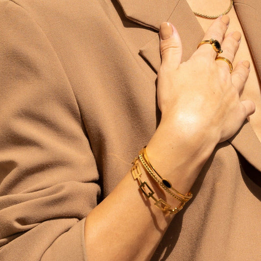 Bangle Layered Onyx Bracelet Gold Plated 18K in 18K gold-plated – Meiva bracelet view 2