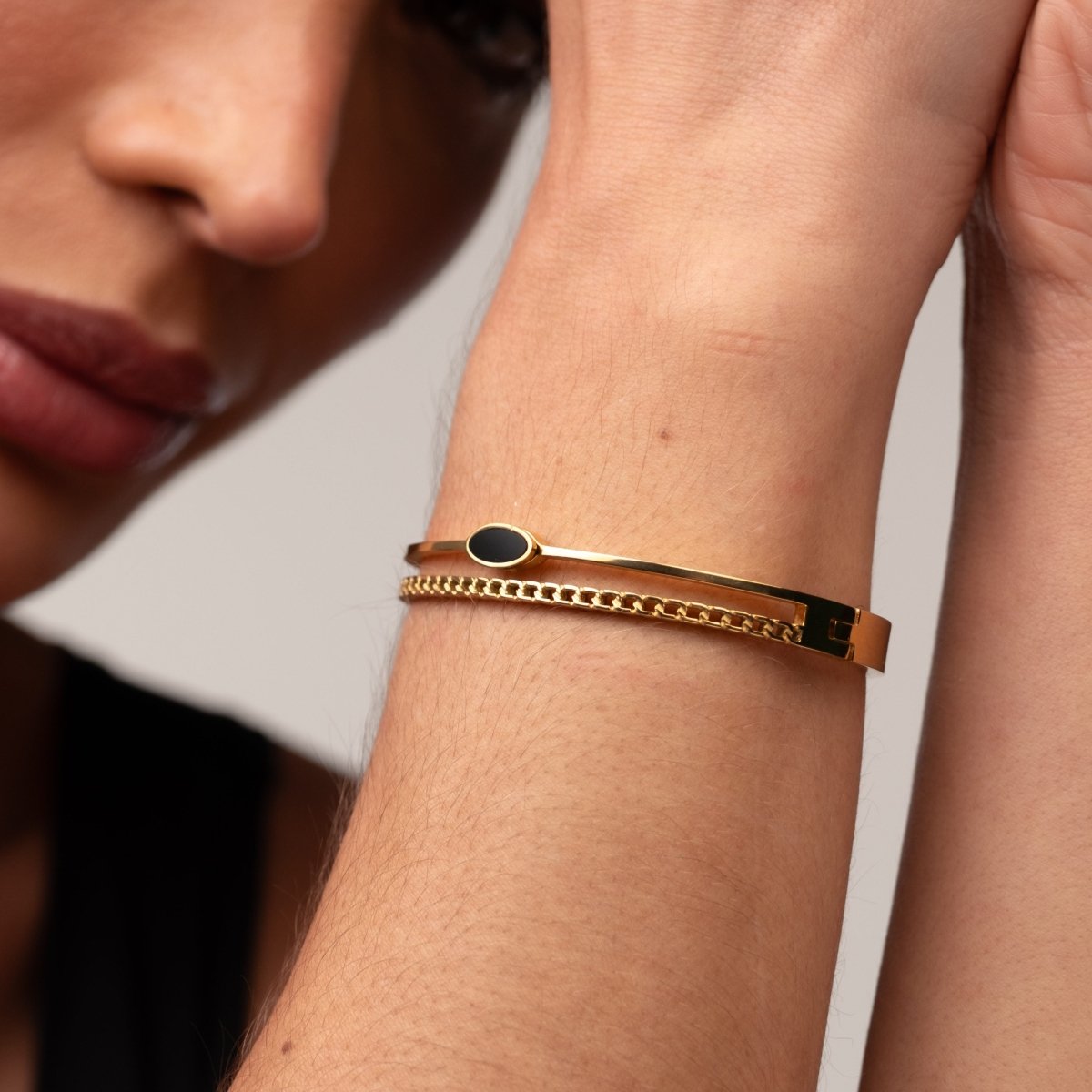 Bangle Layered Onyx Bracelet Gold Plated 18K in 18K gold-plated – Meiva bracelet view 6