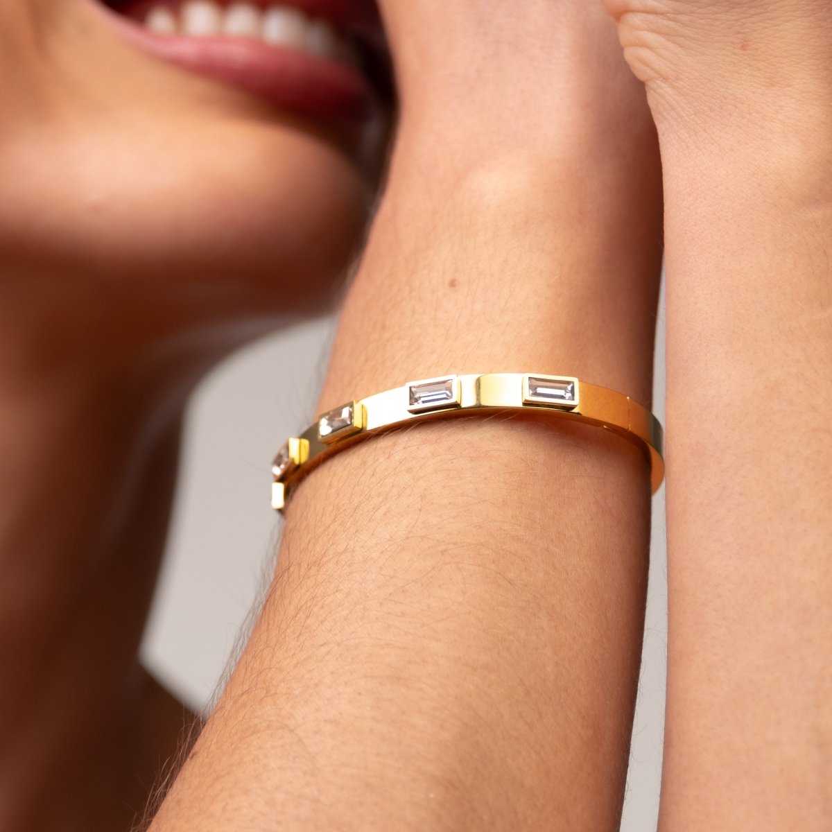 Bangle Navette Crystal Cuff Bracelet 18K Gold Plated in 18K gold-plated, crystal – Meiva bracelet view 3