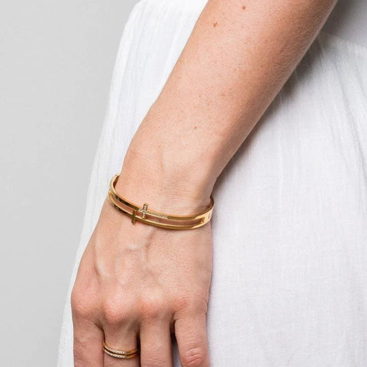 Bangle Cross Bracelet Gold Plated 18K in 18K gold-plated – Meiva bracelet view 2