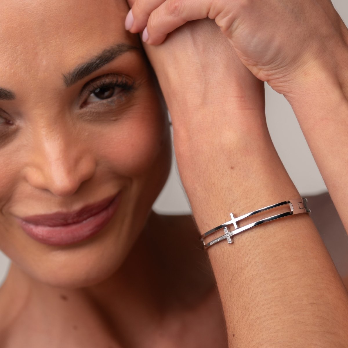 Bangle Silver Cross Cuff Bracelet – Meiva bracelet view 3