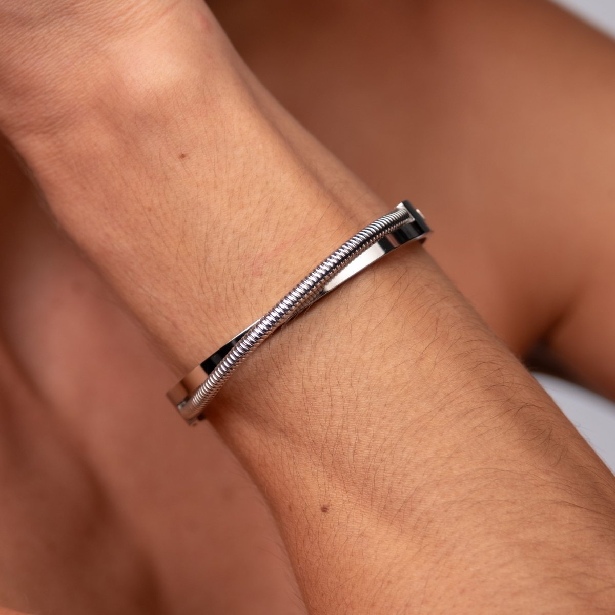 Bangle Silver Double Harmony Cuff Bracelet – Meiva bracelet view 5