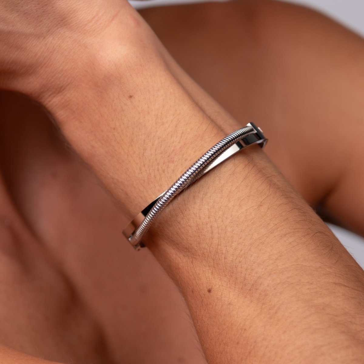 Bangle Silver Double Harmony Cuff Bracelet – Meiva bracelet view 6