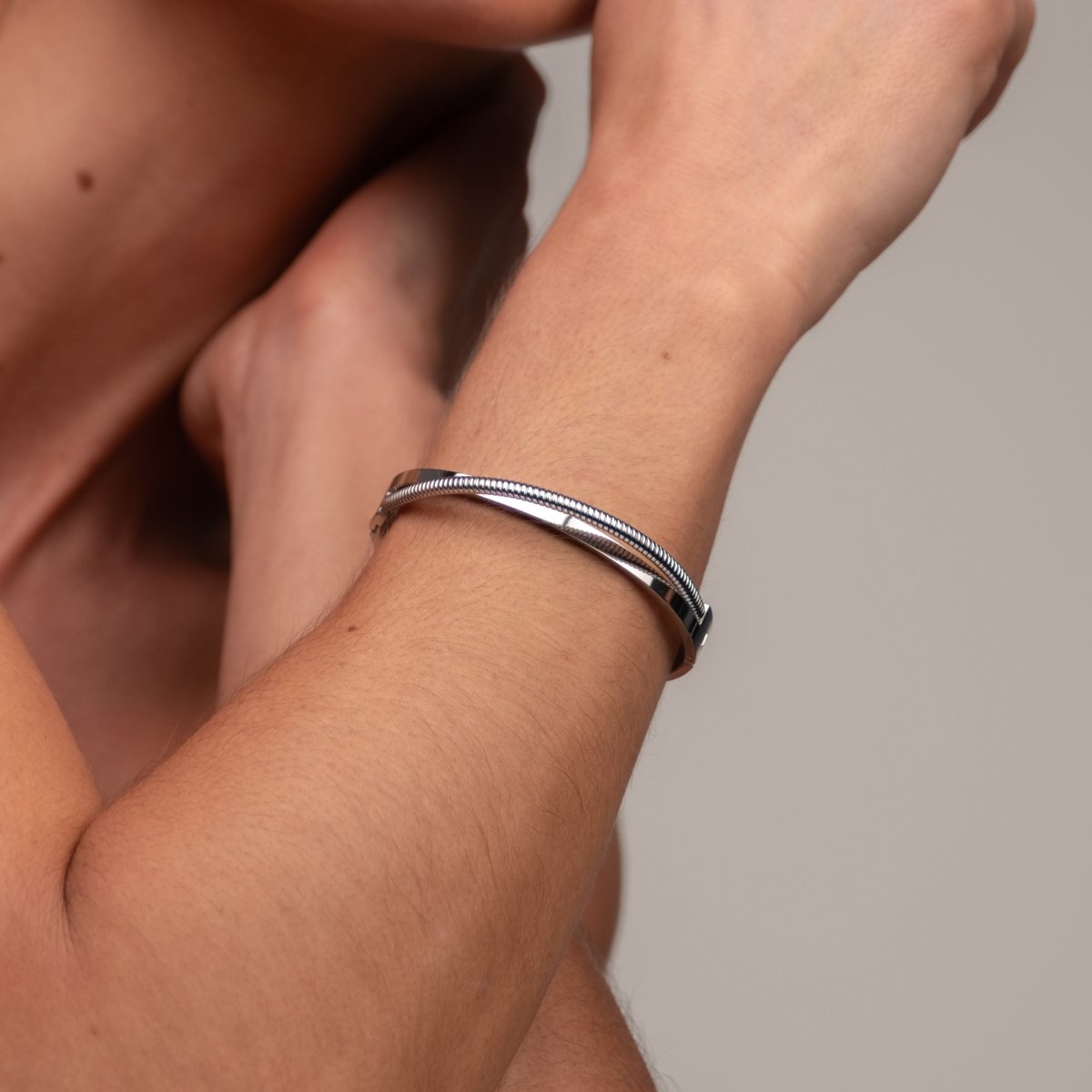 Bangle Silver Double Harmony Cuff Bracelet – Meiva bracelet view 8