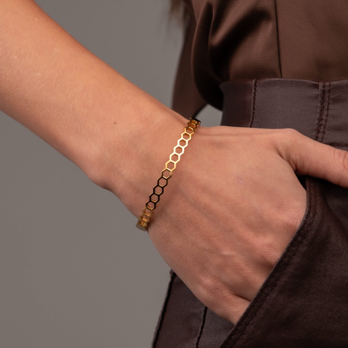 Bangle Honeycomb Cuff Bracelet 18K Gold Plated in 18K gold-plated – Meiva bracelet view 4