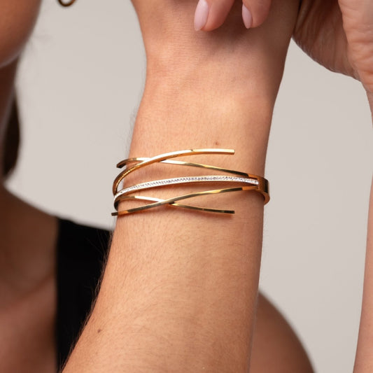 Bangle Florence Cubic Zirconia Cuff Bracelet 18K Gold Plated in 18K gold-plated, zirconia – Meiva bracelet view 2
